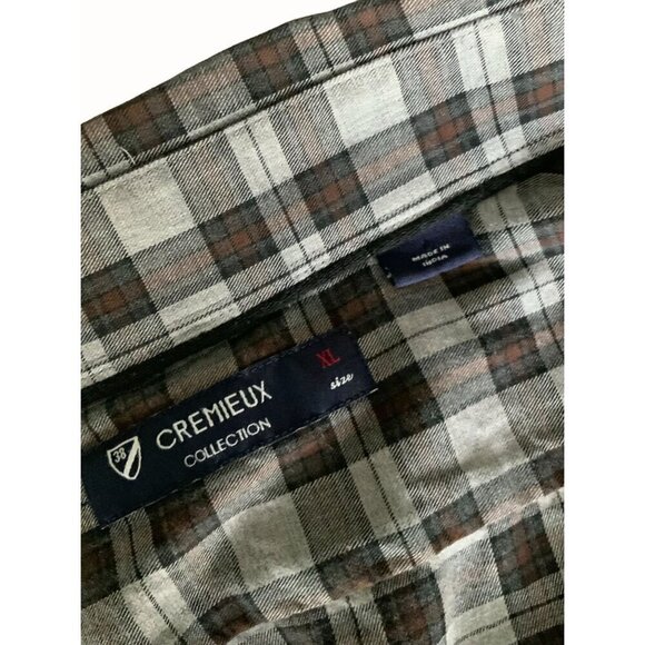 Cremeux Collection Plaid Button Down Shirt Long Sleeve Cotton Brown Gray Mens XL - Picture 4 of 7